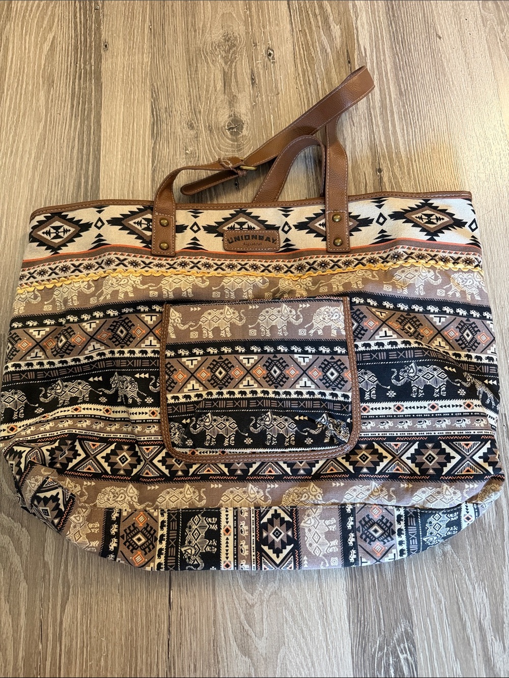 Union Bay Black and Brown Elephant Patterned Tote